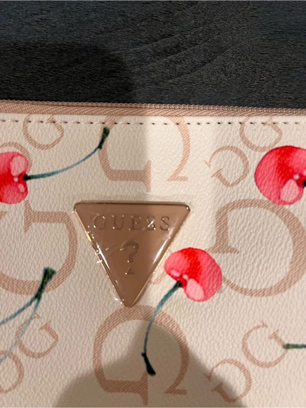 GUESS Cream Pink Cherry Logo Cosmetic Pouch - Picture 2 of 5